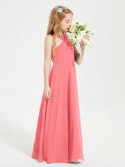 Grecian Neckline Long Dresses for Junior Bridesmaids Watermelon