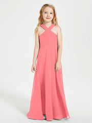 Grecian Neckline Long Dresses for Junior Bridesmaids Watermelon