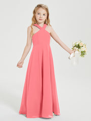 Grecian Neckline Long Dresses for Junior Bridesmaids Watermelon