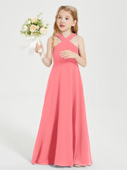 Grecian Neckline Long Dresses for Junior Bridesmaids Watermelon