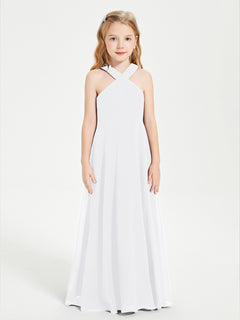 Grecian Neckline Long Dresses for Junior Bridesmaids White