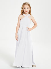 Grecian Neckline Long Dresses for Junior Bridesmaids White