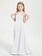 Grecian Neckline Long Dresses for Junior Bridesmaids White