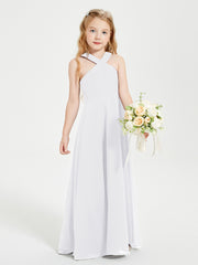 Grecian Neckline Long Dresses for Junior Bridesmaids White