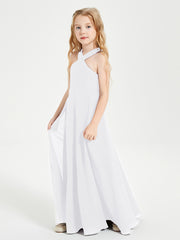 Grecian Neckline Long Dresses for Junior Bridesmaids White