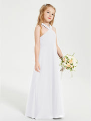 Grecian Neckline Long Dresses for Junior Bridesmaids White