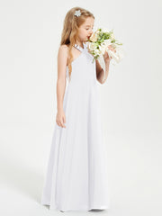 Grecian Neckline Long Dresses for Junior Bridesmaids White