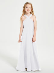 Grecian Neckline Long Dresses for Junior Bridesmaids White