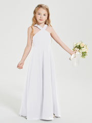 Grecian Neckline Long Dresses for Junior Bridesmaids White