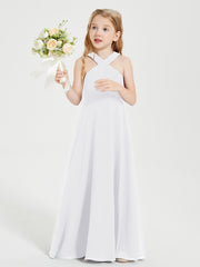 Grecian Neckline Long Dresses for Junior Bridesmaids White