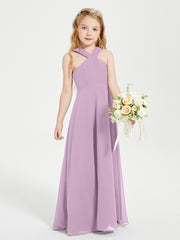 Grecian Neckline Long Dresses for Junior Bridesmaids Wisteria