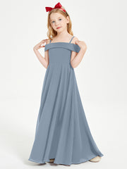 Off-the-Shoulder Dresses for Stylish Junior Bridesmaids Dusty Blue