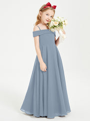 Off-the-Shoulder Dresses for Stylish Junior Bridesmaids Dusty Blue