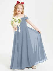 Off-the-Shoulder Dresses for Stylish Junior Bridesmaids Dusty Blue