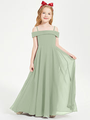 Off-the-Shoulder Dresses for Stylish Junior Bridesmaids Dusty Sage