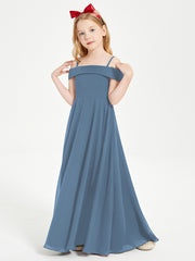 Off-the-Shoulder Dresses for Stylish Junior Bridesmaids Slate Blue