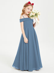 Off-the-Shoulder Dresses for Stylish Junior Bridesmaids Slate Blue