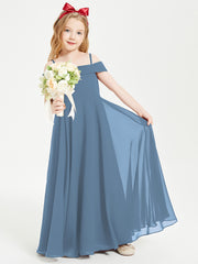 Off-the-Shoulder Dresses for Stylish Junior Bridesmaids Slate Blue