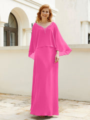 A-line V-Neck Chiffon Gown With Beading Cascading Ruffles Azalea Plus Size