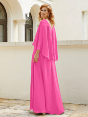 A-line V-Neck Chiffon Gown With Beading Cascading Ruffles Azalea Plus Size
