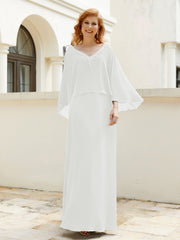 A-line V-Neck Chiffon Gown With Beading Cascading Ruffles Ivory Plus Size