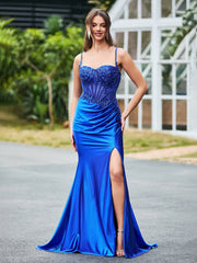 Glittering Sequins Trumpet/Mermaid Spaghetti Straps Dress Royal Blue