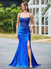 Glittering Sequins Trumpet/Mermaid Spaghetti Straps Dress Royal Blue