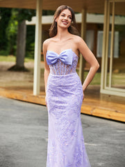 Bow-Front Lace-Embellished Trumpet/Mermaid Gown Lilac