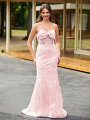 Bow-Front Lace-Embellished Trumpet/Mermaid Gown Blushing Pink