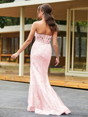 Bow-Front Lace-Embellished Trumpet/Mermaid Gown Blushing Pink