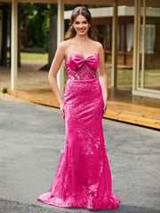 Bow-Front Lace-Embellished Trumpet/Mermaid Gown Fuchsia