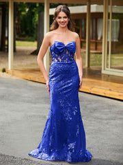 Bow-Front Lace-Embellished Trumpet/Mermaid Gown Royal Blue