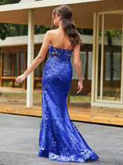 Bow-Front Lace-Embellished Trumpet/Mermaid Gown Royal Blue
