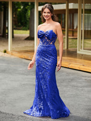 Bow-Front Lace-Embellished Trumpet/Mermaid Gown Royal Blue