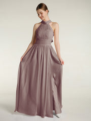 Halter Chiffon Bridesmaid Dress with Slit Dusk