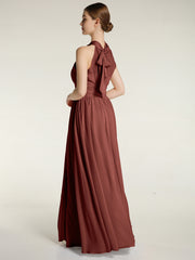 Halter Chiffon Bridesmaid Dress with Slit Terracotta