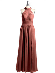 Halter Chiffon Bridesmaid Dress with Slit Terracotta