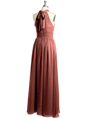 Halter Chiffon Bridesmaid Dress with Slit Terracotta