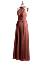Halter Chiffon Bridesmaid Dress with Slit Terracotta