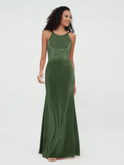 Halter Mermaid Double Straps Velvet Max Dresses Olive Green