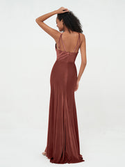 Halter Mermaid Double Straps Velvet Max Dresses Terracotta