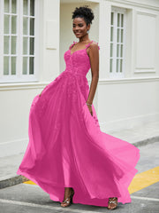 Sweetheart Appliqued Tulle Dress With Slit Azalea
