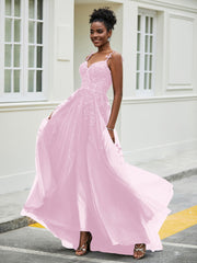 Sweetheart Appliqued Tulle Dress With Slit Blushing Pink Plus Size