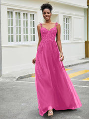 Sweetheart Appliqued Tulle Dress With Slit Azalea