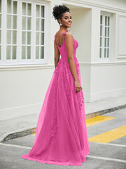 Sweetheart Appliqued Tulle Dress With Slit Azalea