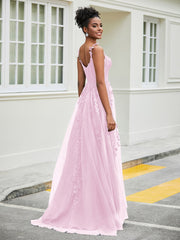 Sweetheart Appliqued Tulle Dress With Slit Blushing Pink Plus Size