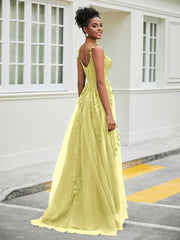 Sweetheart Appliqued Tulle Dress With Slit Daffodil