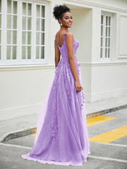 Sweetheart Appliqued Tulle Dress With Slit Lilac Plus Size