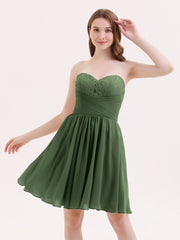 Sweetheart Neck Short Chiffon Dresses Olive Green