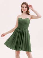 Sweetheart Neck Short Chiffon Dresses Olive Green